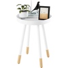 image:imageLavish Home Round End Table Set of 2  17 Inch Small Round Side Table Set with Tray Tops and ColorBlock Spindle Legs  Wooden Mid Century Modern Living Room Furniture WhiteWhite