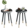 image:imageLavish Home Round End Table Set of 2  17 Inch Small Round Side Table Set with Tray Tops and ColorBlock Spindle Legs  Wooden Mid Century Modern Living Room Furniture WhiteGrey
