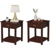 image:imageLavish Home Side Table  Wooden Night Stand with Drawer and Open Storage Shelf  Shaker Style Bedroom or Living Room Furniture  Use as Bedside or End Table Brown Set of 2Set of 2