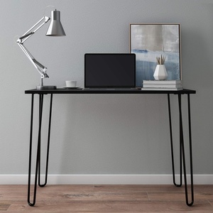 image:imageDesk with Hairpin Legs  Modern Industrial Style Home Decor  WoodgrainLook and Steel Accent Home Office Furniture by Lavish Home GrayBlack
