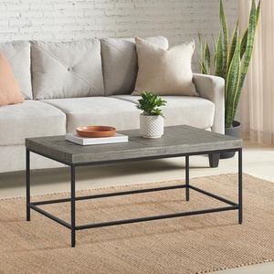 image:imageLavish Home Coffee Table  Industrial Modern Table with Wood Top and Metal Base  Furniture for Living Room Apartment or Dorm Room Gray