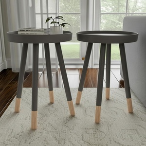 image:imageLavish Home Round End Table Set of 2  17 Inch Small Round Side Table Set with Tray Tops and ColorBlock Spindle Legs  Wooden Mid Century Modern Living Room Furniture WhiteGrey