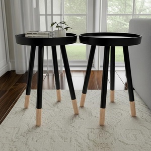 image:imageLavish Home Round End Table Set of 2  17 Inch Small Round Side Table Set with Tray Tops and ColorBlock Spindle Legs  Wooden Mid Century Modern Living Room Furniture WhiteBlack