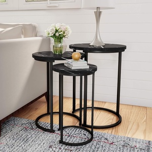 image:imageLavish Home Round Nesting Tables Set of 3 Faux Marble Tabletop WhiteBlack Marble