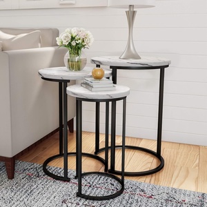image:imageLavish Home Round Nesting Tables Set of 3 Faux Marble Tabletop WhiteWhite Marble