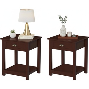 image:imageLavish Home Side Table  Wooden Night Stand with Drawer and Open Storage Shelf  Shaker Style Bedroom or Living Room Furniture  Use as Bedside or End Table Brown Set of 2Set of 2