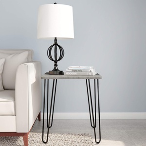 image:imageModern End Table with Hairpin Legs  IndustrialStyle Woodgrain Finish and Steel Accent Furniture for Living Room Bedroom or Office by Lavish HomeIndustrial