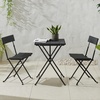 image:imageFolding Patio Bistro Set  3Piece Rattan and Steel Caf Table and Chairs for Porch Deck Garden or Balcony Furniture by Lavish Home Black