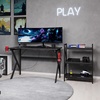 image:imageGaming Computer Desk  Carbon Fiber Texture Finish PC Desk with Cup Holder Headphones Hanger K Shaped Legs Cable Management by Lavish Home Black