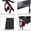 image:imageGaming Computer Desk  Carbon Fiber Texture Finish PC Desk with Cup Holder Headphones Hanger K Shaped Legs Cable Management by Lavish Home Black