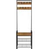 image:imageLavish Home Entryway Bench with Coat Rack  Metal Hall Tree with Seat Hooks and Shoe Storage  Rustic Farmhouse Freestanding Mudroom Furniture