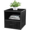 image:imageSide Table with Storage  Minimalist Modern Nightstand or End Table with Drawer  Stackable Modular Accent Table for Bedroom Living Room or Office by Lavish Home Black Woodgrain
