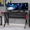 image:imageGaming Computer Desk  Carbon Fiber Texture Finish PC Desk with Cup Holder Headphones Hanger K Shaped Legs Cable Management by Lavish Home Black