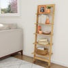 image:imageLavish Home 5Tier Ladder Shelf  50Inch Narrow Leaning Bookshelf  Wooden Bookcase for Living Room Bathroom Kitchen Office or Bedroom Furniture Oak