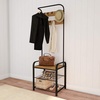 image:imageLavish Home Entryway Bench with Coat Rack  Metal Hall Tree with Seat Hooks and Shoe Storage  Rustic Farmhouse Freestanding Mudroom Furniture
