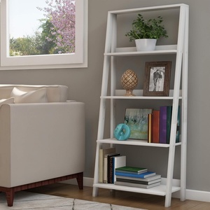 image:image4Tier Ladder Bookshelf  Freestanding Shelved Bookcase with XBack Frame and Leaning Look  Display Shelves for Home or Office by Lavish Home White