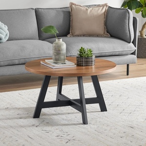 image:imageCoffee Table  Industrial Modern Round Table with Wood Top and Metal Base  Furniture for Living Room Apartment or Dorm Room by Lavish Home Walnut