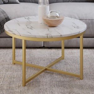 image:imageCoffee Table with Faux Marble Top  Modern Round Accent Table with Metal Crossbeam Base  Coffee Tables for Living Room by Lavish Home WhiteGold