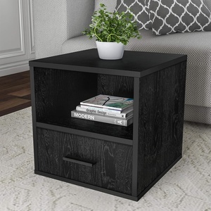 image:imageEnd Table  Stackable Contemporary and Minimalist Modular Cube Accent Table with Drawer  for Bedroom Living Room or Office by Lavish Home Black