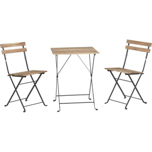 image:imageFolding Patio Bistro Set  3Piece Acacia Wood and Steel Caf Table and Chairs for Porch Deck Garden or Balcony Furniture by Lavish Home Brown