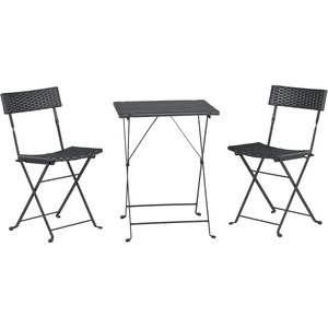 image:imageFolding Patio Bistro Set  3Piece Rattan and Steel Caf Table and Chairs for Porch Deck Garden or Balcony Furniture by Lavish Home Black