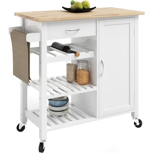 image:imageKitchen Island with Towel Rack and Shelves for Storage  Rolling Cart to Use as Coffee Bar Microwave Stand or Kitchen Storage by Lavish Home White