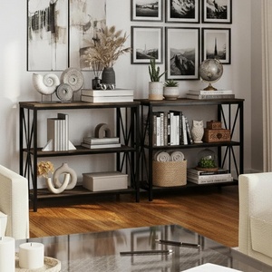 image:imageLavish Home 3Tier Industrial Bookshelf Brown Woodgrain 355x15x3125Set of 2