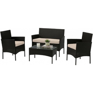 image:imageLavish Home 4Piece Patio Furniture Set  Rattan Outdoor Couch 2 Patio Chairs and Table Combo  Cushioned Deck Pool or Porch Furniture Black