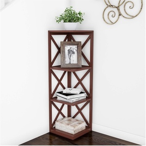 image:imageLavish Home 4Shelf Corner Bookcase Open CrissCross Style Etagere Brown