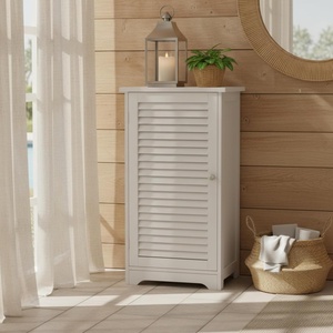 image:imageLavish Home Bathroom Cabinet  Freestanding Storage Organizer for Towels or Laundry Room  Adjustable Shelf and Shutter Style Door White