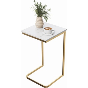 image:imageLavish Home CShaped End Table Marble Side Table with Gold Iron Frame 26 TallWhite