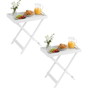 image:imageLavish Home End Folding Modern Minimalist Wooden Contemporary Side Table Multifunctional Portable Stylish Serving Snack or Lap Tray Suitable for Indoor and Outdoor Use  BROWNWhite