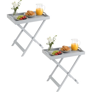image:imageLavish Home End Folding Modern Minimalist Wooden Contemporary Side Table Multifunctional Portable Stylish Serving Snack or Lap Tray Suitable for Indoor and Outdoor Use  BROWNGrey