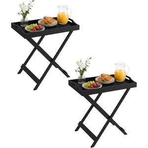 image:imageLavish Home End Folding Modern Minimalist Wooden Contemporary Side Table Multifunctional Portable Stylish Serving Snack or Lap Tray Suitable for Indoor and Outdoor Use  BROWNBlack