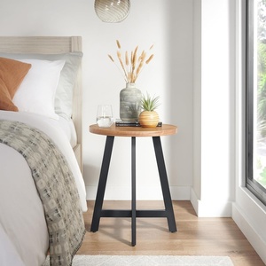 image:imageLavish Home End Table  Industrial Side Table with MDF Top and Metal Frame  Round Table for Living Room Bedroom Hallway or Dorm Room Walnut