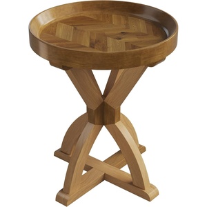 image:imageLavish Home Pedestal Table Vintage Antiqued Gold Side Table 16W x 22HNatural StainWood