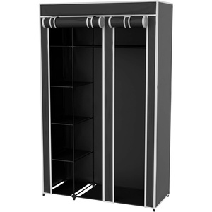 image:imageLavish Home Portable Closet  Freestanding Covered Garment Rack Wardrobe with 5 Shelves for Hanging Clothes with Dust Cover and Metal Frame Black
