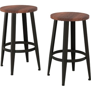 image:imageLavish Home Set of 2 CounterHeight Bar Stools  Modern Backless Seating Set with Metal Bases and Wood Seats for Kitchens or Dining Rooms Brown24 Height