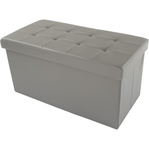 image:imageLavish Home Storage Ottoman  30Inch Folding Faux Leather Footrest Linen Chest or Bench with Removable Divider for Living Room or Bedroom Gray