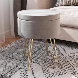 image:imageLavish Home Storage Ottoman  Velvet Footrest Side Table or Organizer with Removable Flip Top Hard Lid and Hairpin Legs for Living Room Gray and Gold