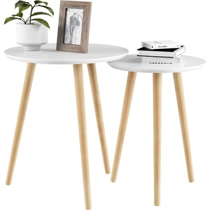 image:imageNesting Side Tables  Set of 2 Round End Tables for Living Room Bedroom or Home Office  Accent Table Set  MidCentury Modern Living Room Furniture by Lavish Home WhiteNaturalWhiteNatural