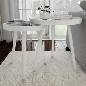 image:imageNesting Side Tables  Set of 2 Round End Tables for Living Room Bedroom or Home Office  Accent Table Set with Tray Tops  MidCentury Modern Living Room Furniture by Lavish Home White