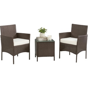 image:imageOutdoor Patio Furniture Set  3Piece Rattan Seating Combo with 2 Cushioned Chairs and Table for Deck or Front Porch Furniture by Lavish Home Brown