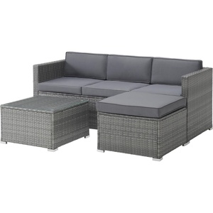 image:imagePatio Furniture Set  3Piece Rattan Outdoor Sectional Ottoman and Table Combo  Deck Pool Sunroom or Backyard Furniture by Lavish Home Gray