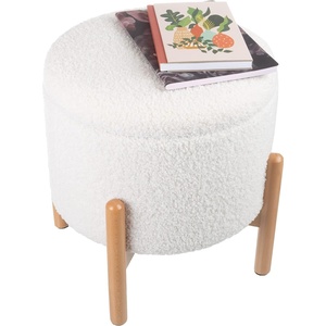 image:imageRound Sherpa Storage Ottoman Pouf with Removable Lid  Plush Couch Footrest amp Hidden Organizer for Small Spaces Dorm or Living Room by Lavish Home WhiteWhite