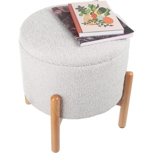 image:imageRound Sherpa Storage Ottoman Pouf with Removable Lid  Plush Couch Footrest amp Hidden Organizer for Small Spaces Dorm or Living Room by Lavish Home WhiteGrey