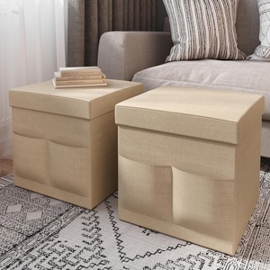 image:imageSet of 2 Ottomans with Storage Pockets  15Inch Folding Foot Rests or Storage Organizers for Bedroom Living Room or Dorm by Lavish Home GrayBeige