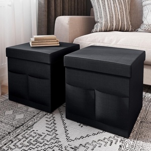 image:imageSet of 2 Ottomans with Storage Pockets  15Inch Folding Foot Rests or Storage Organizers for Bedroom Living Room or Dorm by Lavish Home GrayBlack