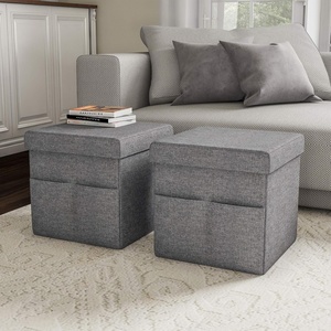 image:imageSet of 2 Ottomans with Storage Pockets  15Inch Folding Foot Rests or Storage Organizers for Bedroom Living Room or Dorm by Lavish Home GrayCharcoal Gray