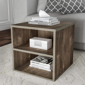 image:imageStackable Cube End Table  Contemporary Minimalist Modular Accent Piece with 2 Shelves for Bedroom Living Room or Office by Lavish Home Gray